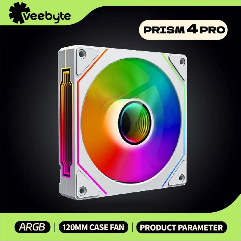 Veebyte PRISM 4 PRO Computer Chassis Fan 120mm 5V 3PIN ARGB 4 Pin PWM Quiet Cooling Fan 12V Large Air Volume 45.2CFM/600-1500RPM