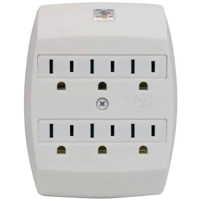 GE 6Outlet Extender Wall Tap, Grounded Adapter, TamperResistant Safety Outlets, Charging Station, 3Prong, UL Listed, White, 5