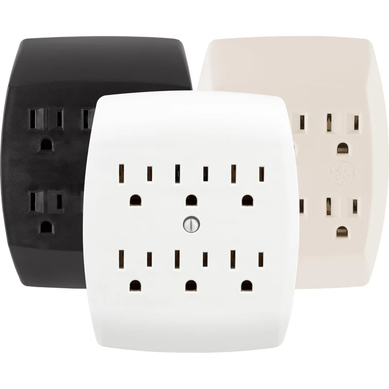 GE 6Outlet Extender Wall Tap, Grounded Adapter, Outlet Splitter, Charging Station, 3Prong, Secure Install, UL Listed, White, 5