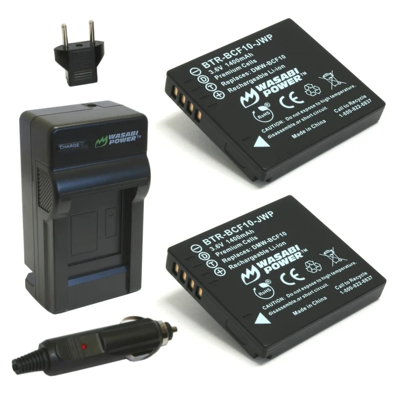 Wasabi Power Battery (2Pack) and Charger for Panasonic Lumix DMWBCF10, DMWBCF10E, DMWBCF10PP, CGAS/106B, DMCF2, DMCF3, DM