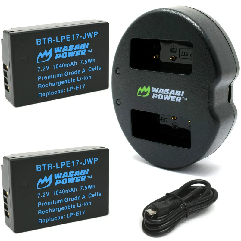 Wasabi Power LPE17 Battery (2Pack) and Dual USB Charger for Canon LPE17 and Canon EOS R10, EOS RP, EOS M6 Mark II, M6, M5, M3