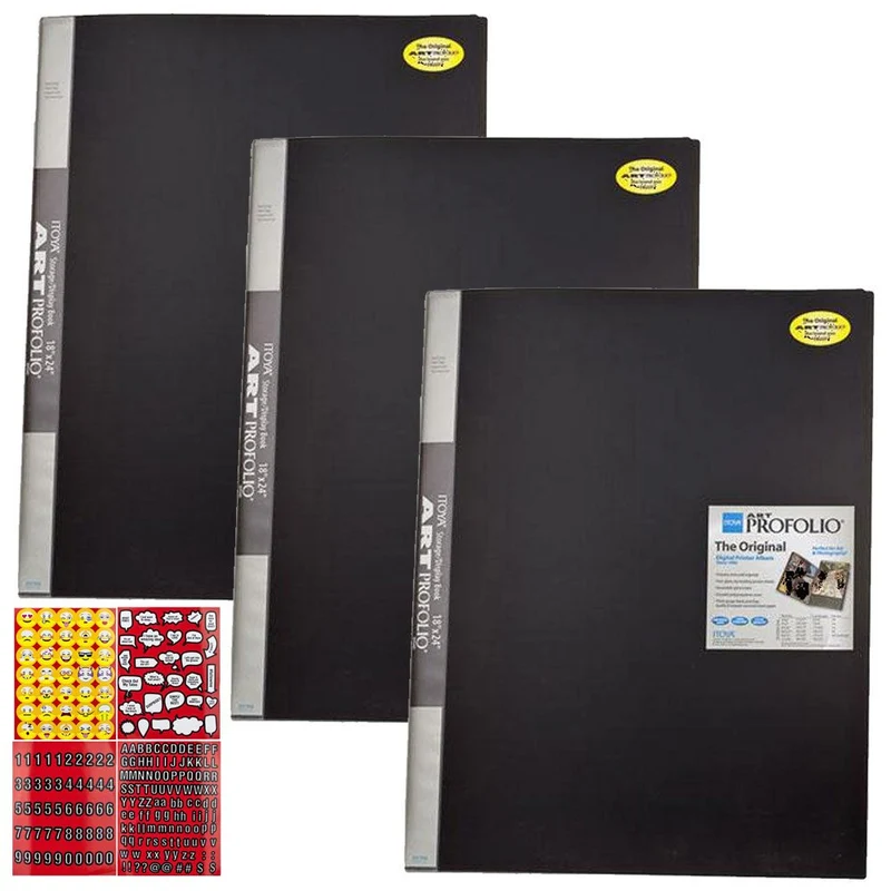 ITOYA 18 inch x 24 inch Original Art Profolio Presentation Book/Portfolio for Art, Photography, and Documents Pack of 3 + Scr