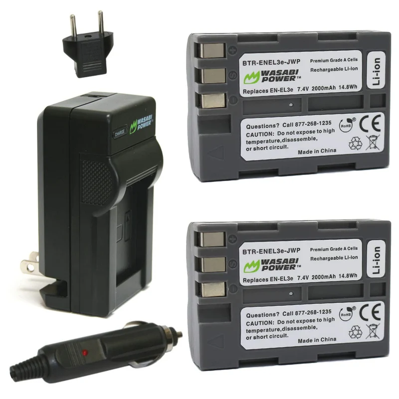 Wasabi Power Battery (2Pack) and Charger for Nikon ENEL3e and Nikon D50, D70, D70s, D80, D90, D100, D200, D300, D300S, D700