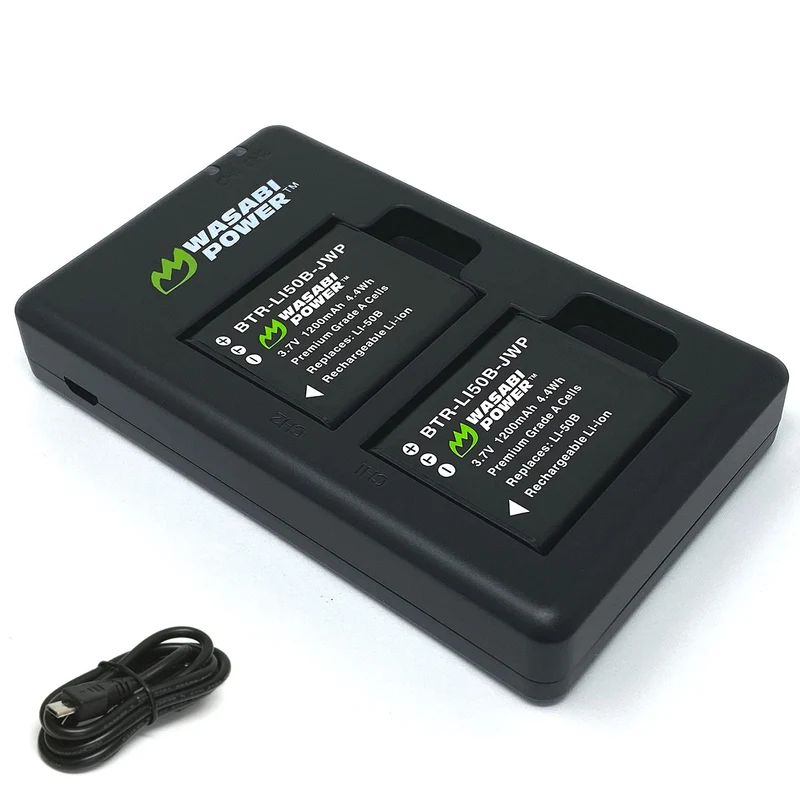 Wasabi Power Battery (2Pack) and USBC Charger for Ricoh Pentax DLI92 and Ricoh Pentax Optio I10, RZ10, RZ18, WG1, WG1 GPS,