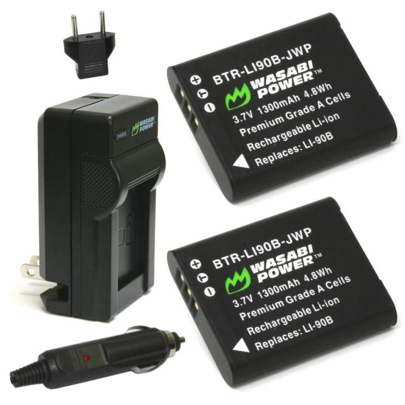 Wasabi Power Battery (2Pack) and Charger for Olympus LI90B, LI92B and Olympus SH1, SH50 iHS, SH60, SP100, SP100EE, Tough