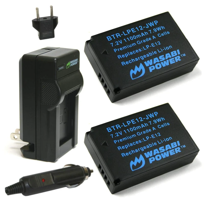 Wasabi Power Battery (2Pack) and Charger for Canon LPE12 and EOS M, EOS M10, EOS M50, EOS M50 MII, EOS M100, EOS M200, EOS Reb