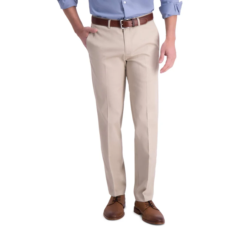 Haggar mens Iron Free Premium Khaki Straight Fit Flat Front Flex Waist casual Pants, Sand, 42W x 32L US