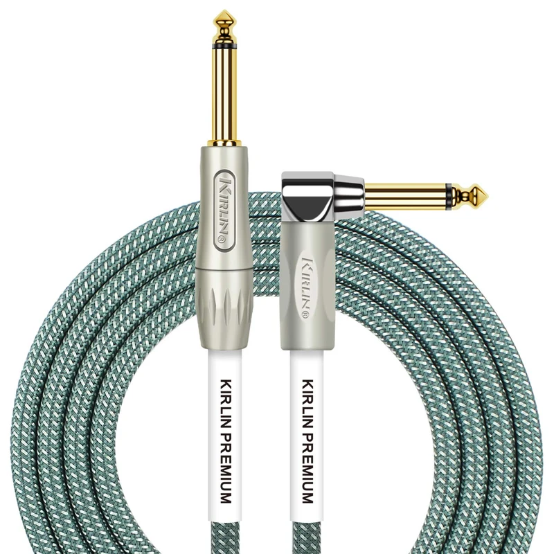 Kirlin Cable IWB202PFGL10/OL 10 feet Straight to Right Angle 1/4Inch Plug Premium Plus Instrument Cable, Olive Green Tweed