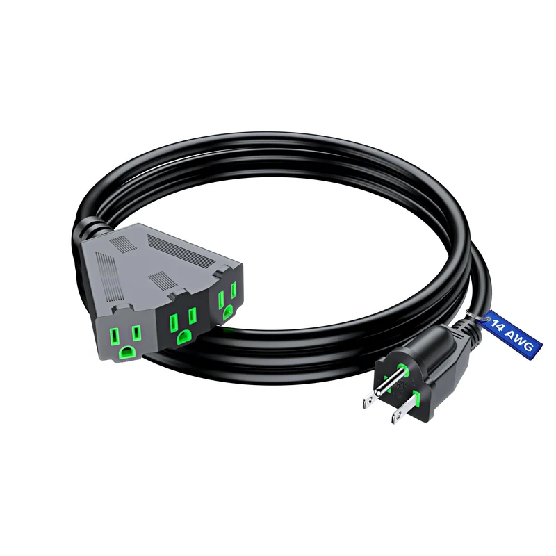 Extension Cord 3 ft, Extension Cord with Multiple outlets, SJTW 14 Gauge (Black) ETL Listed