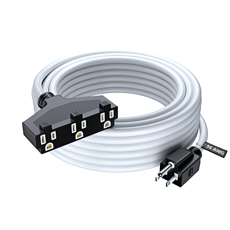 Extension Cord 50 Feet, SJTW Extension Cord with Multiple Outlets, 14 Gauge (White) ETL Listed