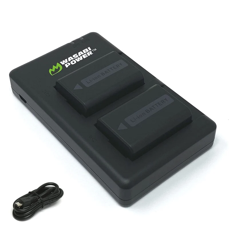 Wasabi Power NPFW50 Battery (2Pack) & USBC Dual Charger for Sony ZVE10, Alpha a5100, a6000, a6300, a6400, a6500, Alpha a7, a