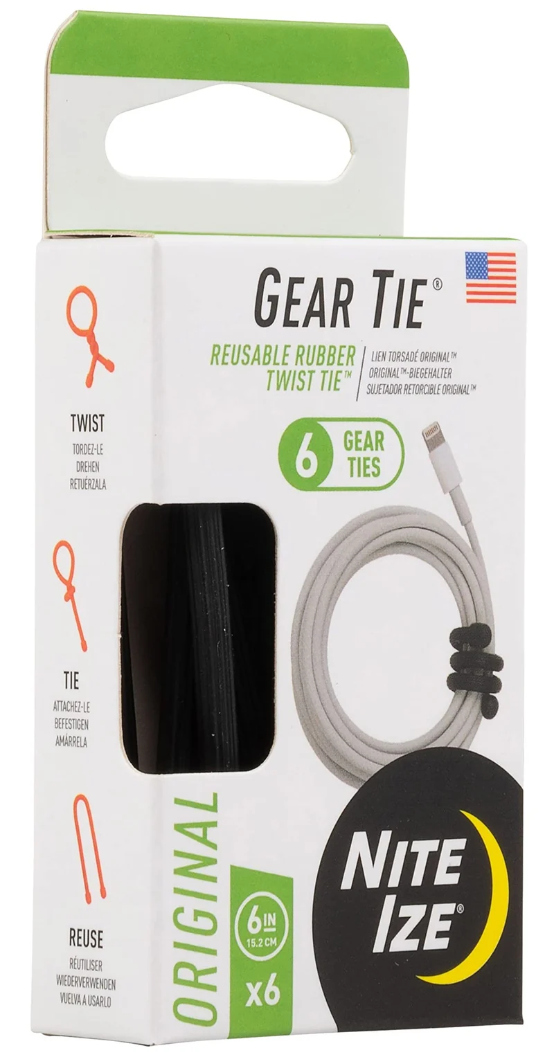 Nite Ize Gear Tie Original ProPacks 6 inch 6 Pack Black