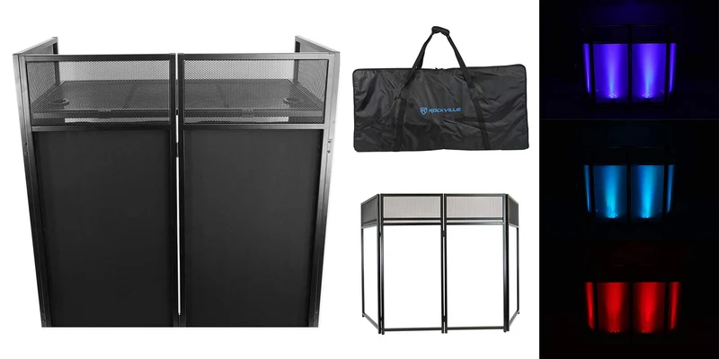 Rockville ROCKBOOTH XL DJ Event Booth Facade w/Built in 24 x 48 Table + Travel Bag + Scrims