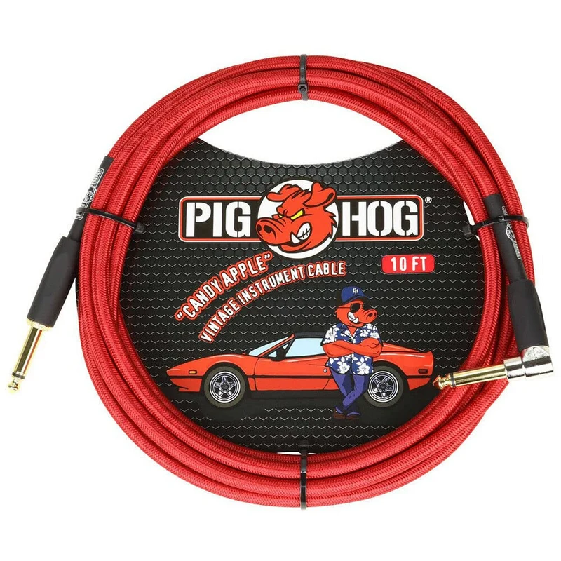 Pig Hog Candy Apple Red Instrument Cable, 10. Right Angle