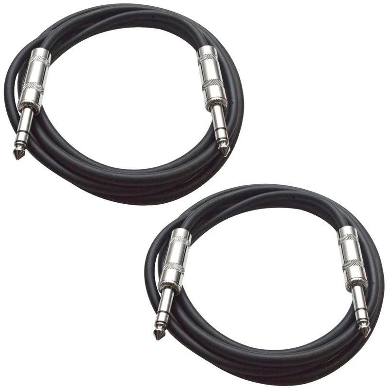 Seismic Audio Speakers TRS Male to TRS Male Patch Cable, 2 Foot Balanced Cord, Pack of 2, Black