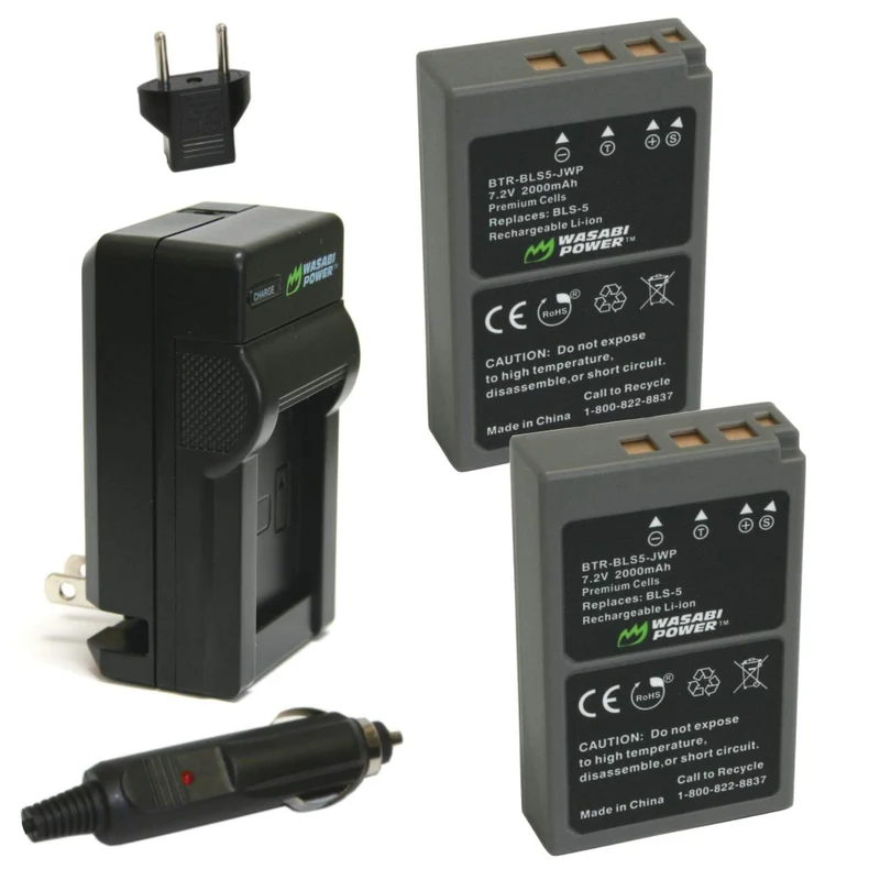 Wasabi Power Battery (2Pack) & Charger for Olympus BLS5, BLS50, PSBLS5, BLS1, PSBLS1, E420, E450, E600, E620, Pen EP1