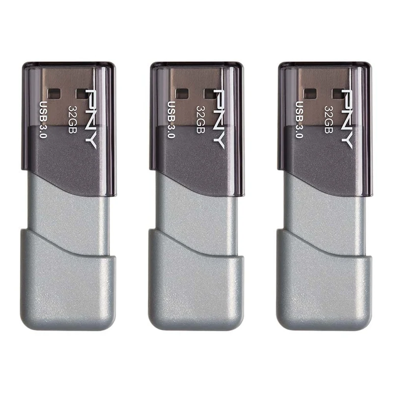 PNY 32GB Turbo Attache 3 USB 3.0 Flash Drive 3Pack, Grey