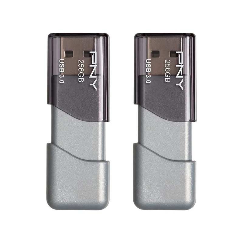PNY PFD256X2TBOPMP 256GB Turbo Attach 3 USB 3.0 Flash Drive, 2Pack,Silver