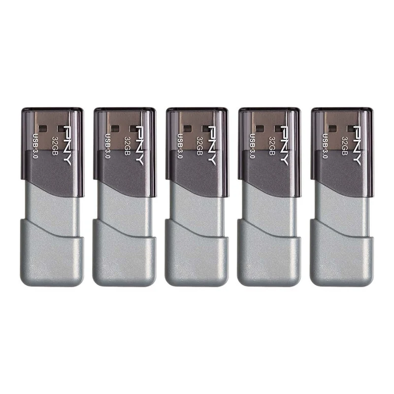 PNY 32GB Turbo Attache 3 USB 3.0 Flash Drive 5Pack, Grey