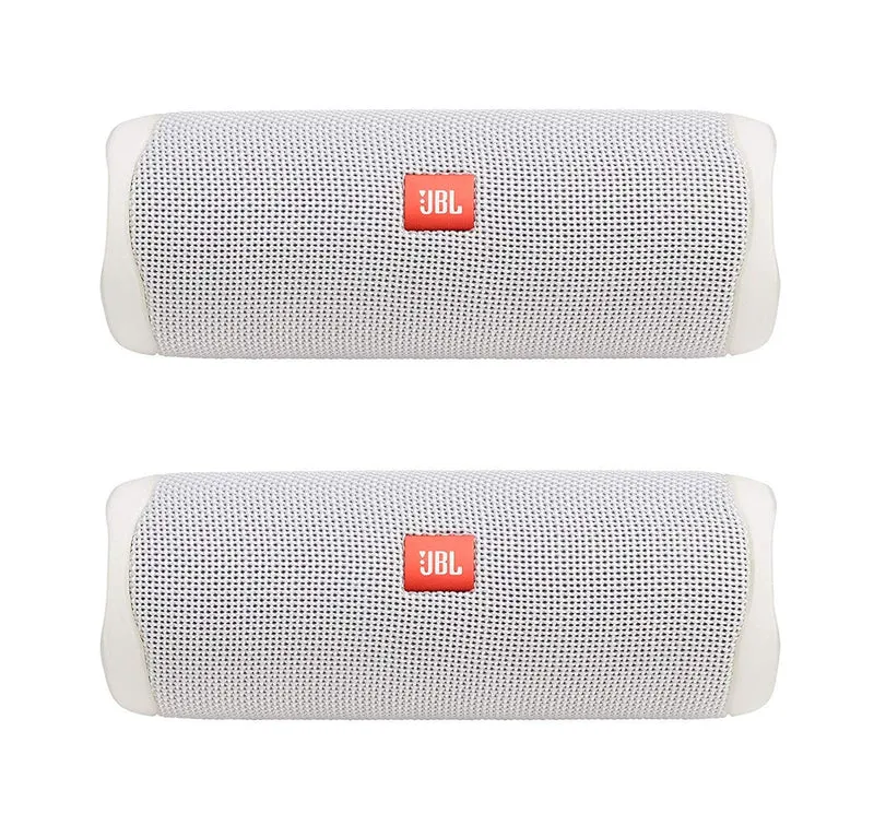 JBL Flip 5 Waterproof Portable Wireless Bluetooth Speaker Bundle (Pair) White