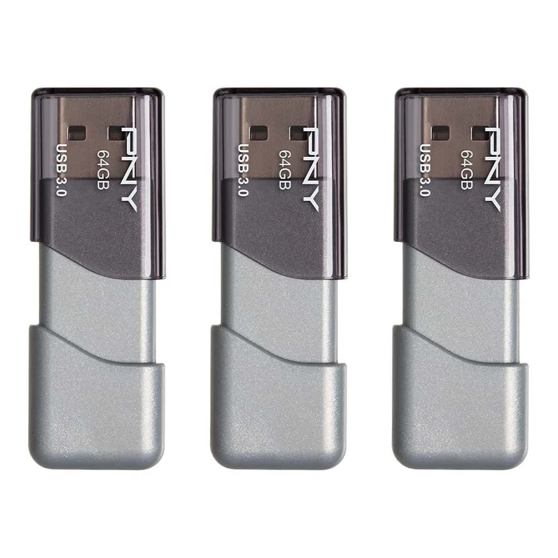 PNY 64GB Turbo Attach 3 USB 3.0 Flash Drive 3Pack,Grey