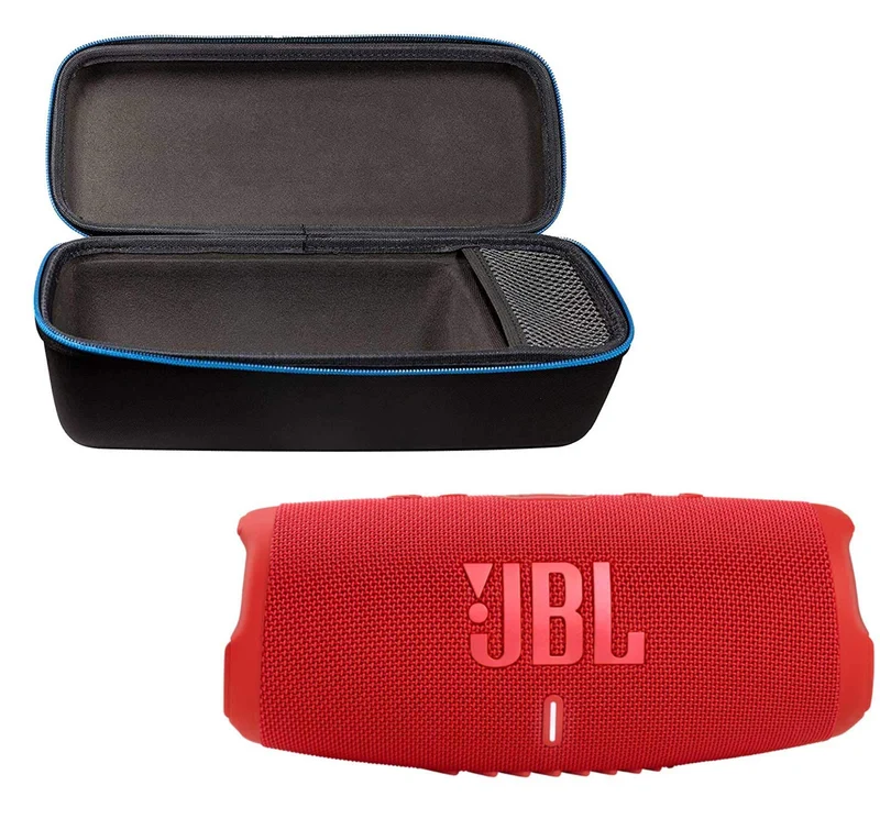 JBL Charge 5 Portable Waterproof Wireless Bluetooth Speaker Bundle with divvi! Protective Hardshell Case Red