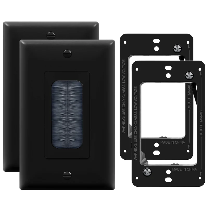 TOPGREENER Bristled Brush Wall Plate with Mounting Brackets, PassThrough Wall Plate for Low Voltage Cables, MidSize 1Gang 4.8