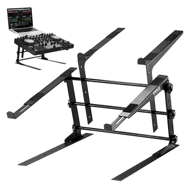 Pyle Portable Dual Laptop Stand Standing Table with Adjustable Height, Ergonomic Design & AntiSlip Prongs for DJ Mixer, Sound