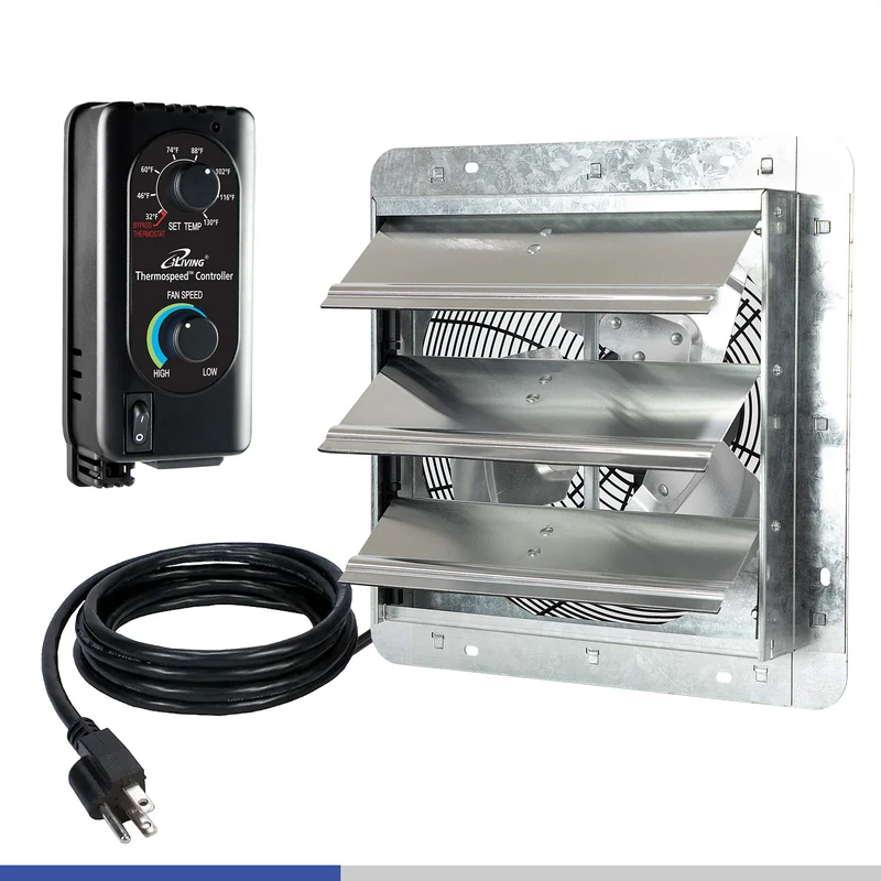iLIVING 12 Shutter Exhaust Fan with Thermospeed(TM) controller, 65W, 960 CFM, Silver (ILG8SF12VST)