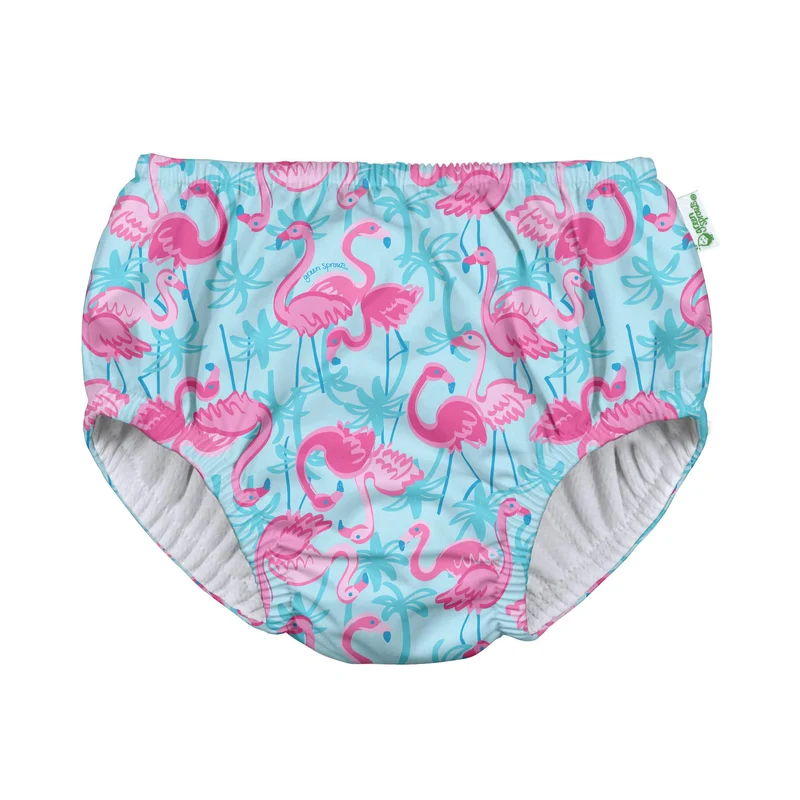 i play by green sprouts baby girls Pullup Reusable and Toddler Swim Diaper, Aqua Palm Flamingos, 06 Month US