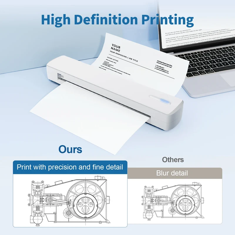 Portable Printer Wireless Inkless Thermal Printer A4 Bluetooth C80 300DPI Mobile Support Android iOS for Office Work Home School