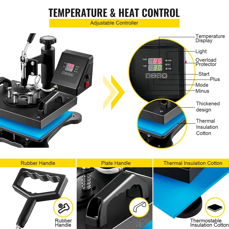 SucceBuy 12x10Inch Dual Digital Heat Press Machine 650W Swing Away 360 Degree Rotation Transfer Sublimation Printing for T-Shirt