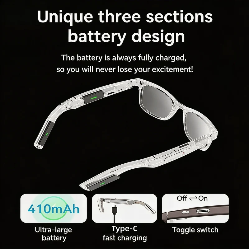 4K Camera Glasses with AI Smart Features That Support Real-Time Translation And Object Recognition, Open-Ear Audio, Ultra-Light Design, And Up to 8 Hours of Battery Life for Outdoor Cycling, Work, Travel
