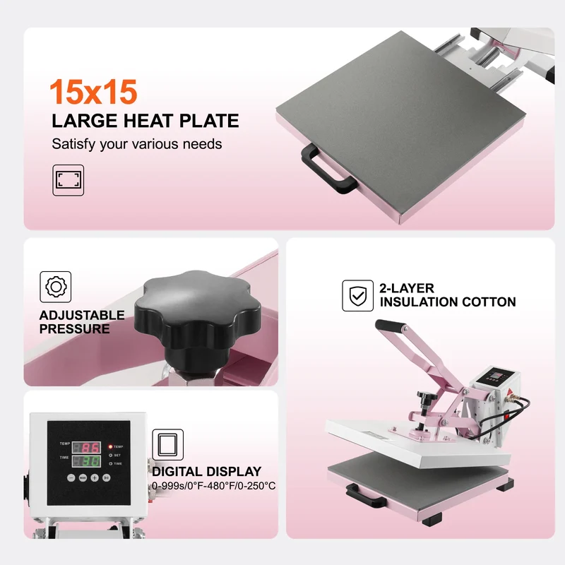SucceBuy 15 x 15in Heat Press Machine, Slide Out Heat Transfer Machine Fast and Even Heating 2-Layer Insulation Cotton