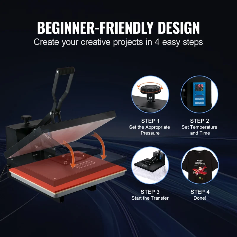 SucceBuy Heat Press Machine 15" x 15" /16" x 20" /16" x 24" Sublimation Printer Manual Clamshell Transfer on DIY T-shirt Pillow