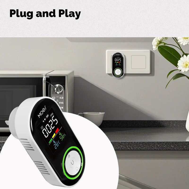 MOES CO Smoke Gas Detector Alarm Plug-in Carbon Monoxide Sensor Warning LED Display Temperature Humidity Kitchen Garage Boiler