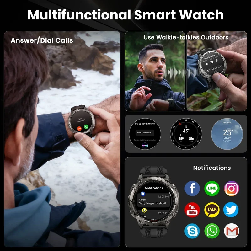 KOSPET Tank T4 Men's Rugged Smart Watch Military Grade GPS Stainless Steel 100M Waterproof 45M Freediving 24/7 Health Monitor