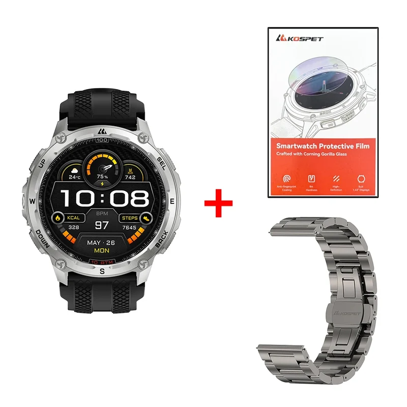 KOSPET Tank T4 Men's Rugged Smart Watch Military Grade GPS Stainless Steel 100M Waterproof 45M Freediving 24/7 Health Monitor