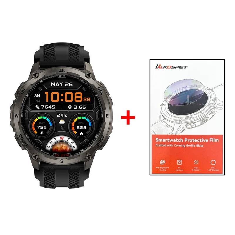 KOSPET Tank T4 Men's Rugged Smart Watch Military Grade GPS Stainless Steel 100M Waterproof 45M Freediving 24/7 Health Monitor