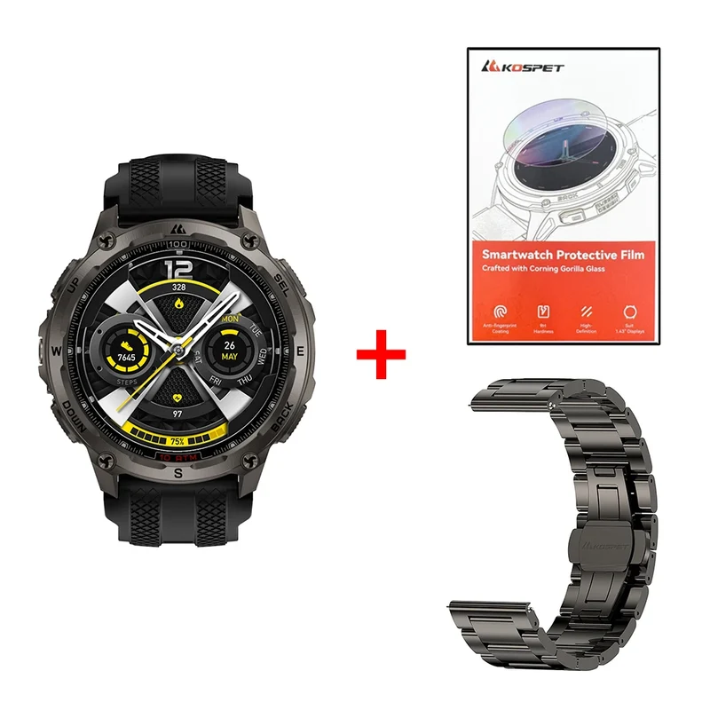 KOSPET Tank T4 Men's Rugged Smart Watch Military Grade GPS Stainless Steel 100M Waterproof 45M Freediving 24/7 Health Monitor