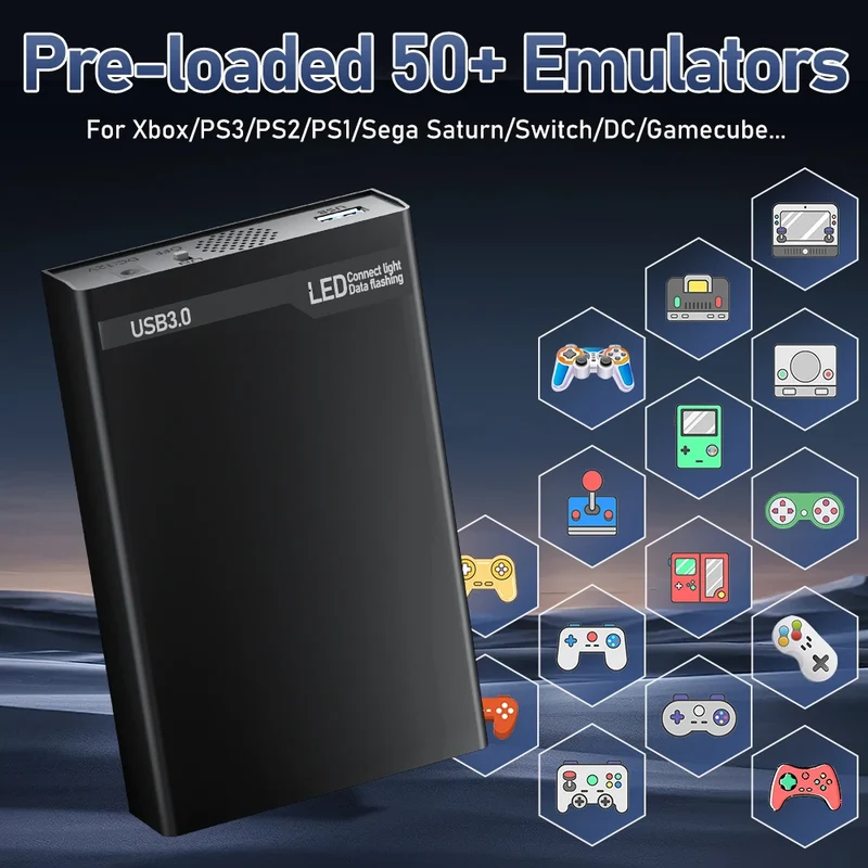 Mix 500GB Gaming HDD Retro Video Game Console Retrobat＆Playnite＆Launchbox OS for XBOX/PS3/PS2/Switch/Wii/WiiU with 38000+Games