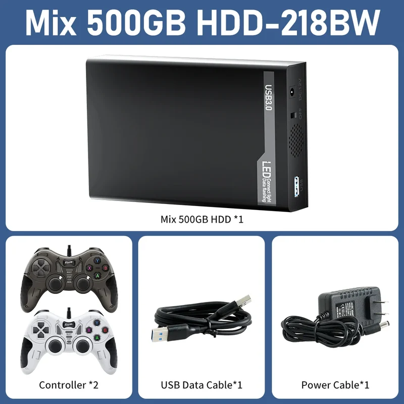 Mix 500GB Gaming HDD Retro Video Game Console Retrobat＆Playnite＆Launchbox OS for XBOX/PS3/PS2/Switch/Wii/WiiU with 38000+Games