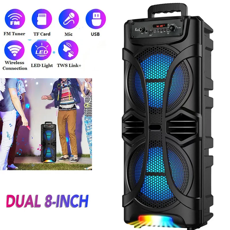 6800W Portable Bluetooth Speaker Sound System Party Led Light Rechargeable Outdoor Loud KaraokeDual 8 " Speaker USB TWS