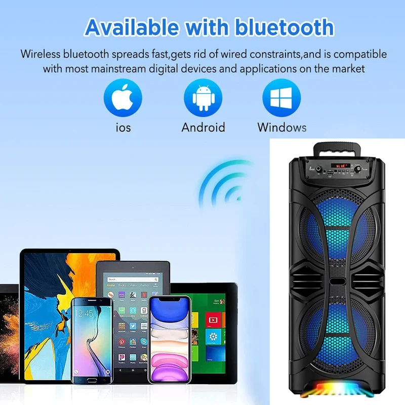6800W Portable Bluetooth Speaker Sound System Party Led Light Rechargeable Outdoor Loud KaraokeDual 8 " Speaker USB TWS