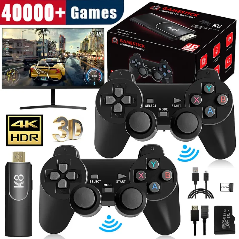 4K HD K8 Gamepad 64G Retro Video Game Console 40000+ Game 40+ Emulator Dual Wireless 2.4G Controller Retro Console Kids Gift Gam