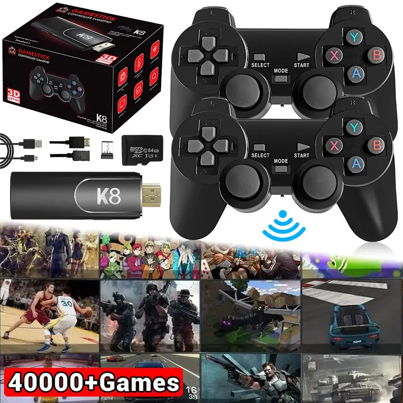 4K HD K8 Gamepad 64G Retro Video Game Console 40000+ Game 40+ Emulator Dual Wireless 2.4G Controller Retro Console Kids Gift Gam