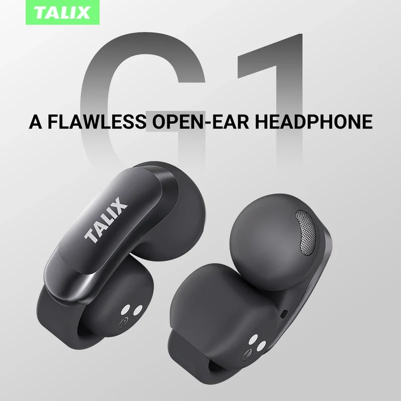 TALIX AuraHalo G1 Clip-On Earbuds 5.3 Bluetooth Wireless Open-Ear Earbuds Noise Cancelling Ultra-Light 4 Mics Immersive Sound