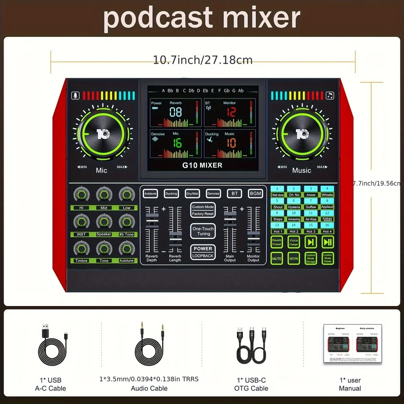 Tenlamp G10 Podcast Microphone Bundle with Live Sound Card Audio Mixer, Voice Changer DJ Effects XLR 3.5mm Interface for PC Smartphone Gaming Streaming Recording YouTube Studio Vlog