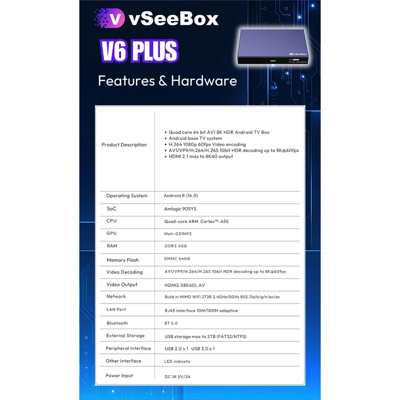 vSeeBox V6 Plus 64GB 8K HD Officially Authorized Voice Control