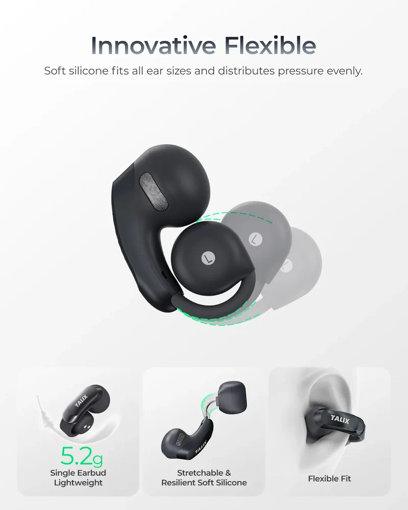 TALIX AuraHalo G1 Clip-On Earbuds 5.3 Bluetooth Wireless Open-Ear Earbuds Noise Cancelling Ultra-Light 4 Mics Immersive Sound
